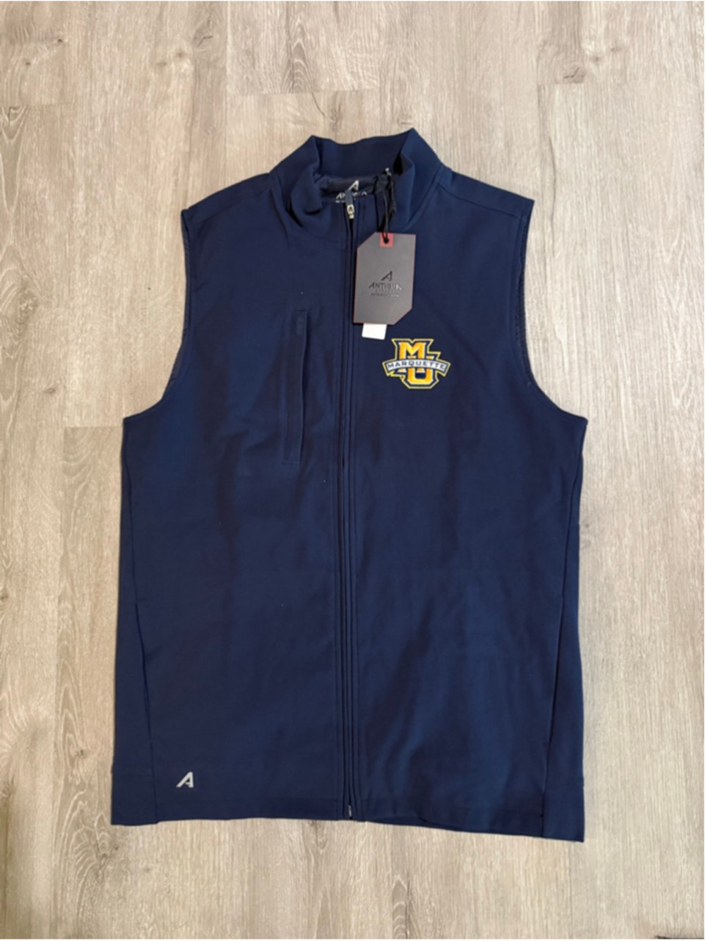 Men's Antigua Navy Marquette Vest M with Yellow Logo